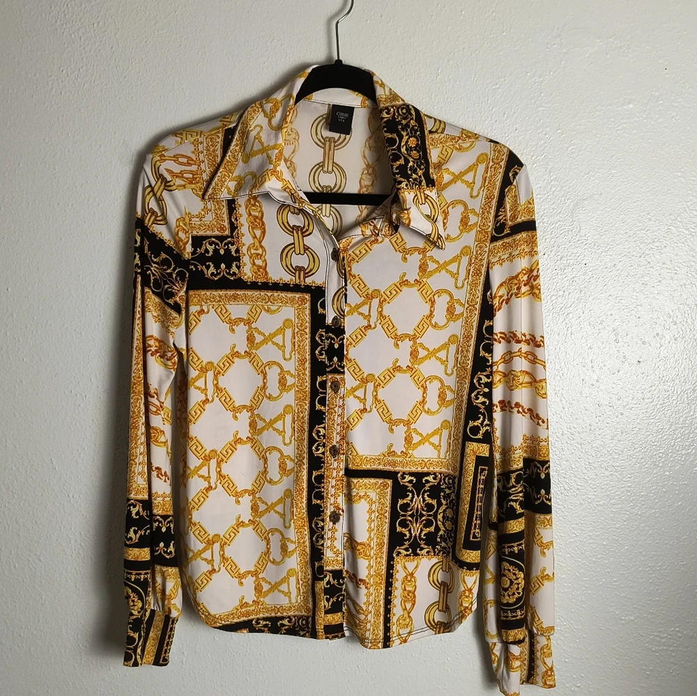 Gibiu Baroque Print Shirt Size S Cuff Sleeves